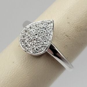 Kay Jewelers White Sapphire Pear Pavé Ring 925 Sterling Silver Size 7 NWOT